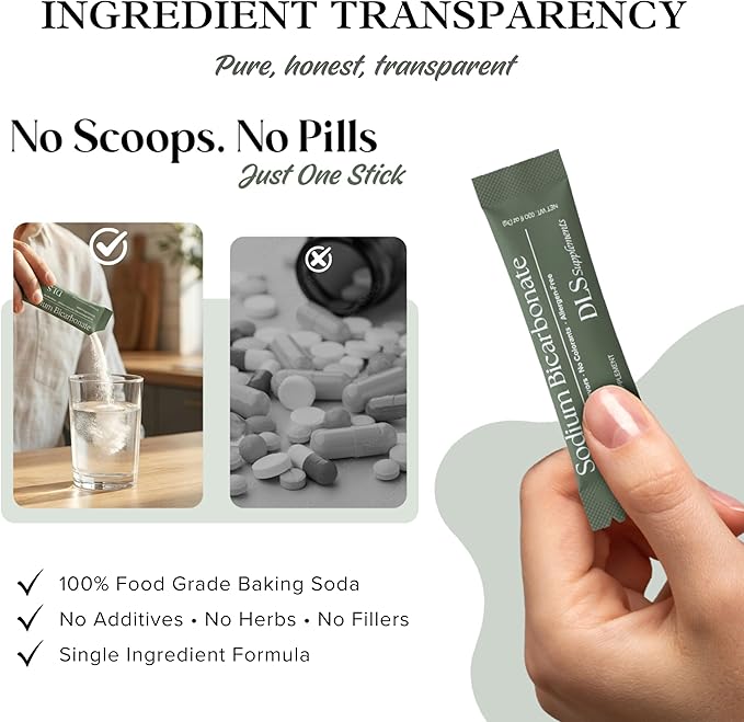 DLS Sodium Bicarbonate Supplement – Pure Organic Powder Sticks 3g Each, 30 Single-Serve Sachets – Vegan, Gluten Free, Non-GMO, Premium Dietary Supplement for Digestive Support & pH Balance, Fitness