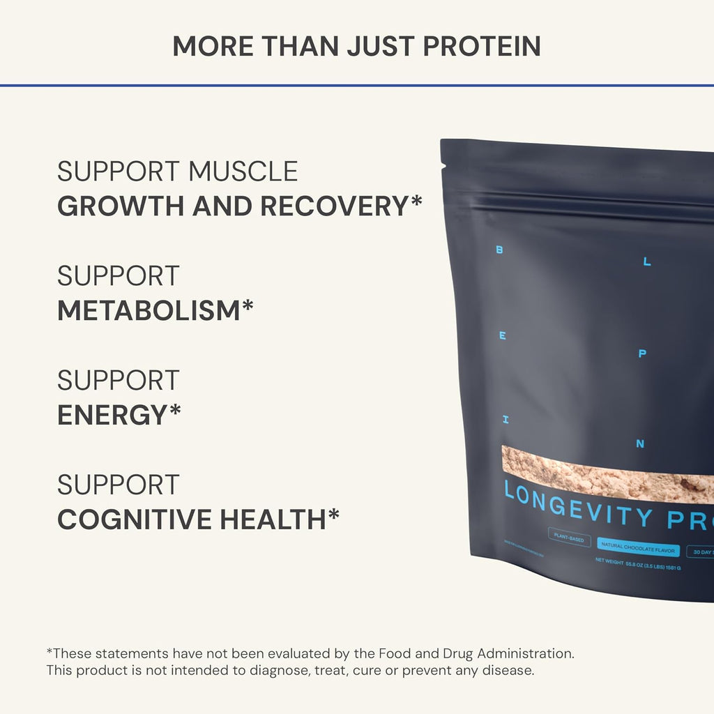 Blueprint Bryan Johnson Chocolate Protein Powder – Vegan Plant-Based Supplement with Cocoa Powder – Clean Ingredients – 26g Protein per Serving – Non-GMO – 30 Servings