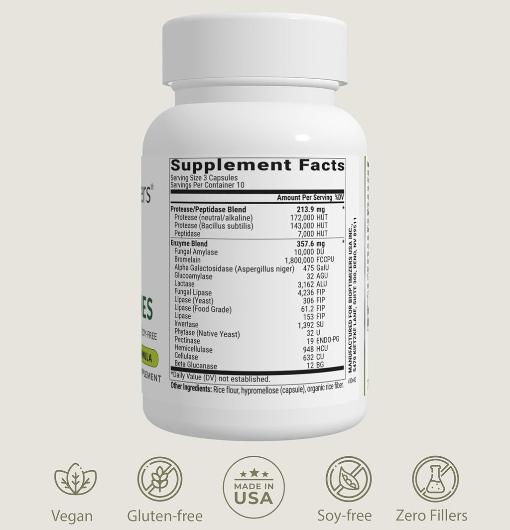 BIOptimizers MassZymes - Complete Digestive Enzymes Supplement for Gut Health - Bloating Relief for Men and Women - Lipase Amylase Bromelain Digestive Enzymes (30 Capsules)