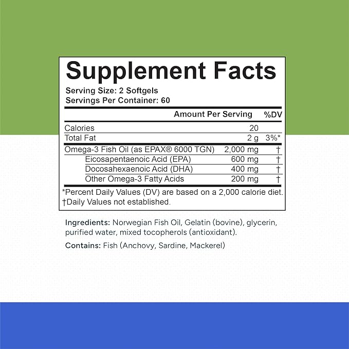 Norwegian Omega 3 Fish Oil Softgels - IFOS Certified - 1000 mg EPA + DHA per Serving - Re-esterified Triglyceride (rTG) Form - 120 Count - Supports Heart, Brain & Joint Health
