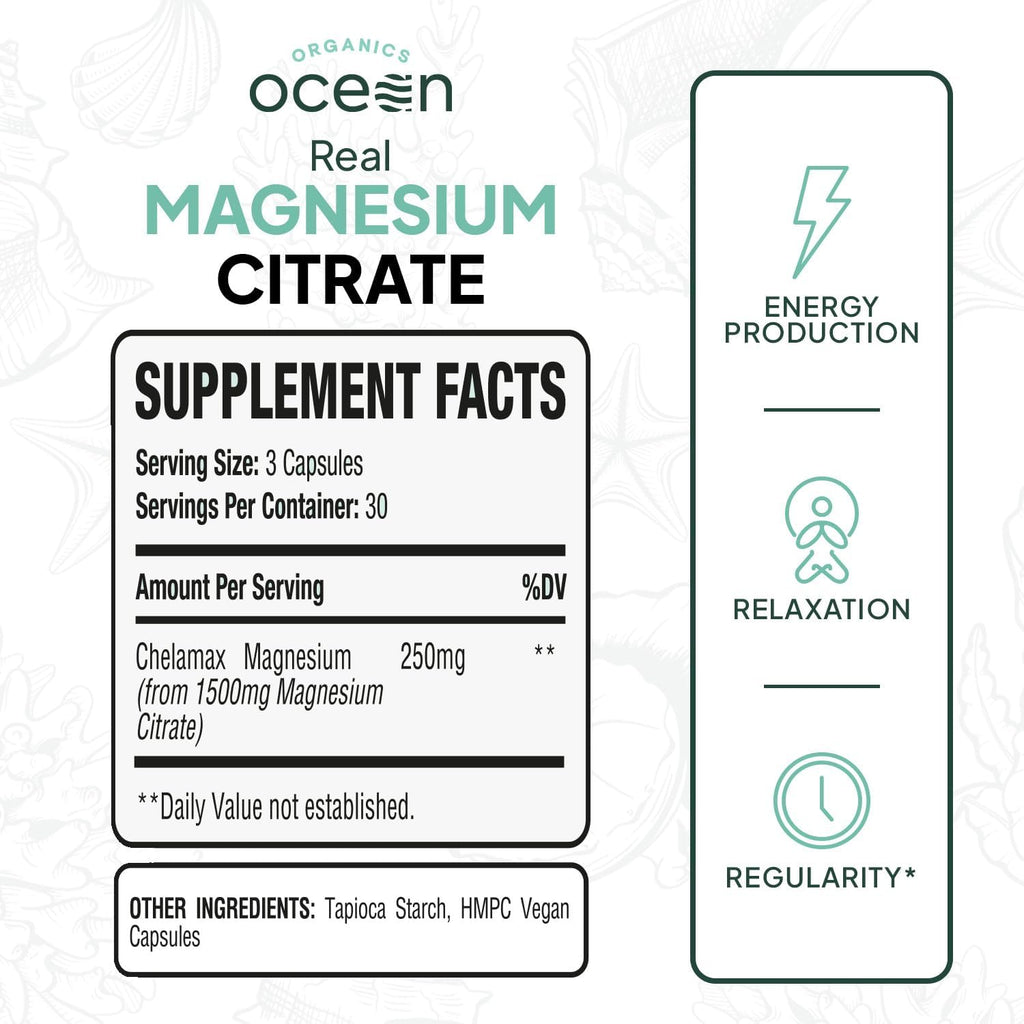 Real Magnesium Citrate - High Absorption Magnesium Supplement - Chelated Magnesium to Support Energy, Relaxation, and Regularity - 3 Pack Bulk Supply