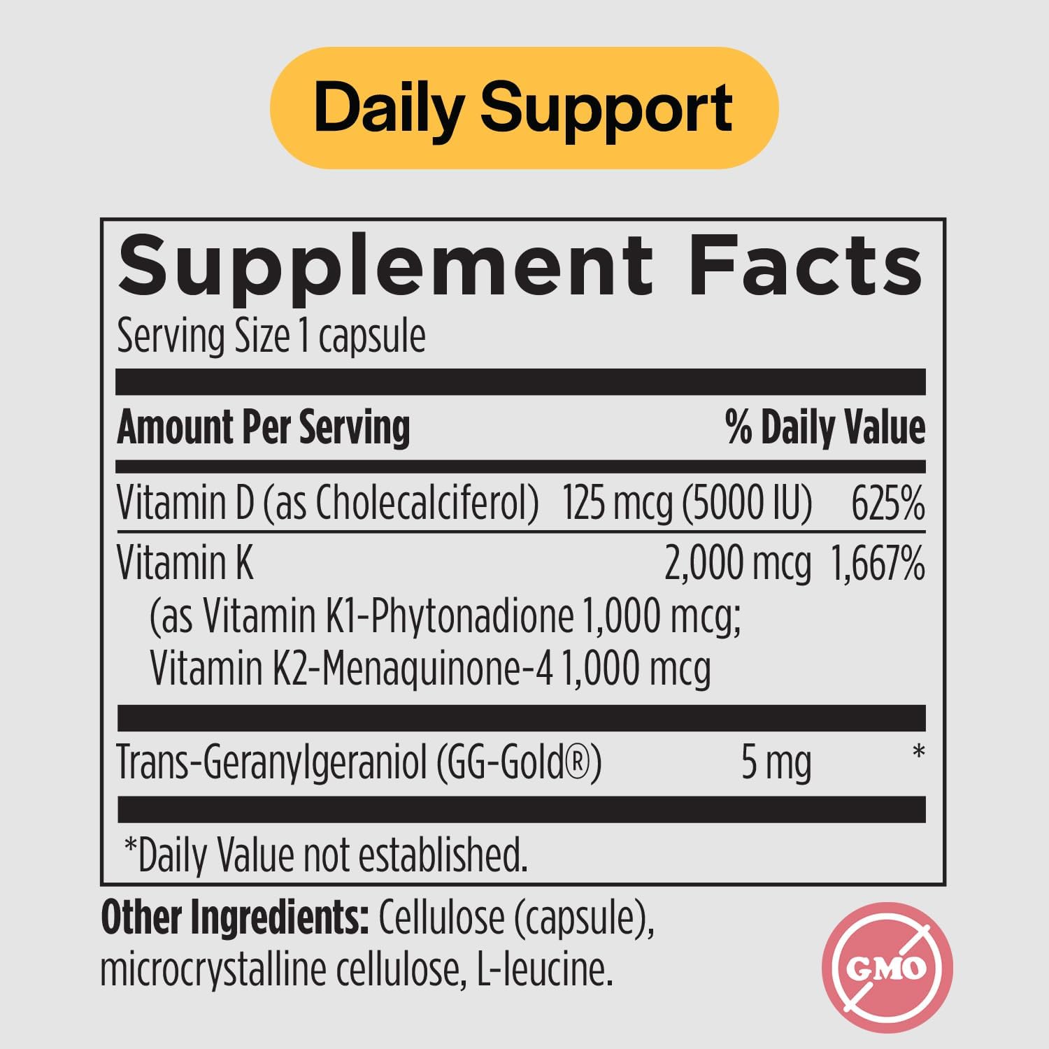 Vitamin D3 K2 Vitamin 5000 IU - VIT D3 K2 Supplement for Calcium Absorption, Bone Strength, Cardiovascular & Immune Function Support, Soy-Free, Non-GMO 60 Vegetarian Capsules