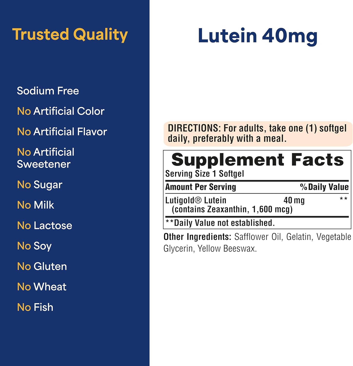 Puritan's Pride Premium Lutigold™ Lutein Carotenoid 40mg with Zeaxanthin for Men and Women, Dietary Supplement for Eye Health Support, 8 Month Supply, 120 Easy-to-Swallow Softgels