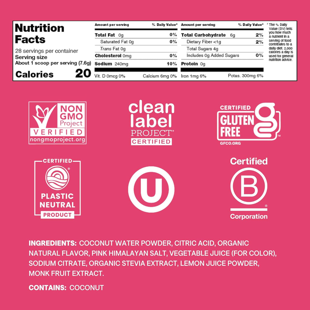 Cure Hydration | Plant-Based Electrolyte Drink Mix | No Added Sugar | Dehydration Relief Powder Made with Coconut Water | Non-GMO | Vegan | 28 Servings Jar - Tropical Punch