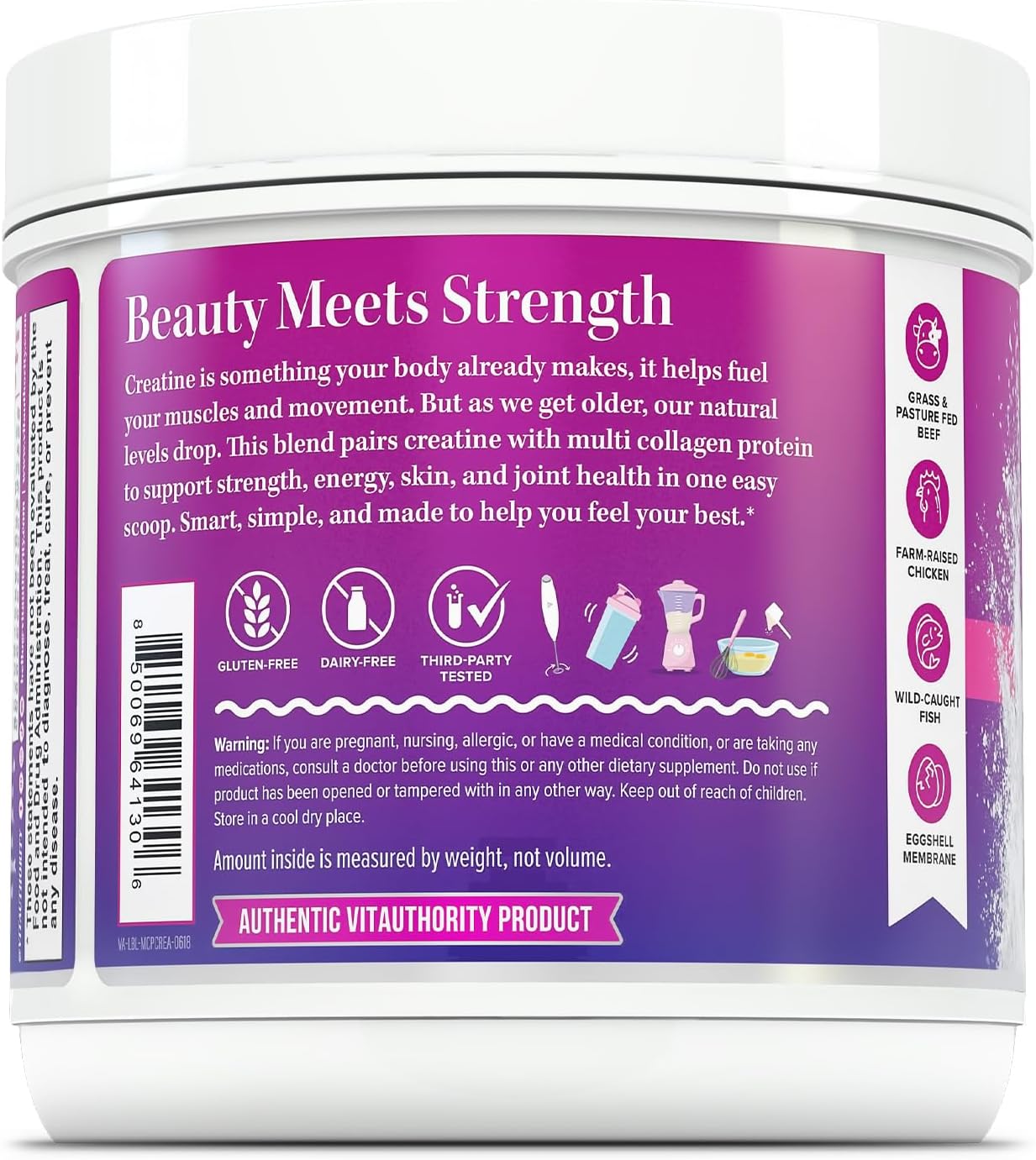 Multi Collagen Protein + Creatine | 5g Creatine Monohydrate with Collagen Types I, II, III, V & X | Hair, Skin, Nail, Muscle & Performance Support | Vitamin C & Hyaluronic Acid, 30 Servings Unflavored