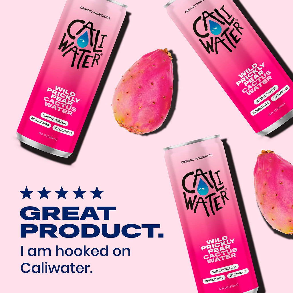 Caliwater - Organic Cactus Water - Wild Prickly Pear - 5g Sugar, 25 Calories - Coconut Water Alternative - Natural Plant Based Hydration - Skin Care, Electrolyte Drinks - Flavored Water - 12 Cans