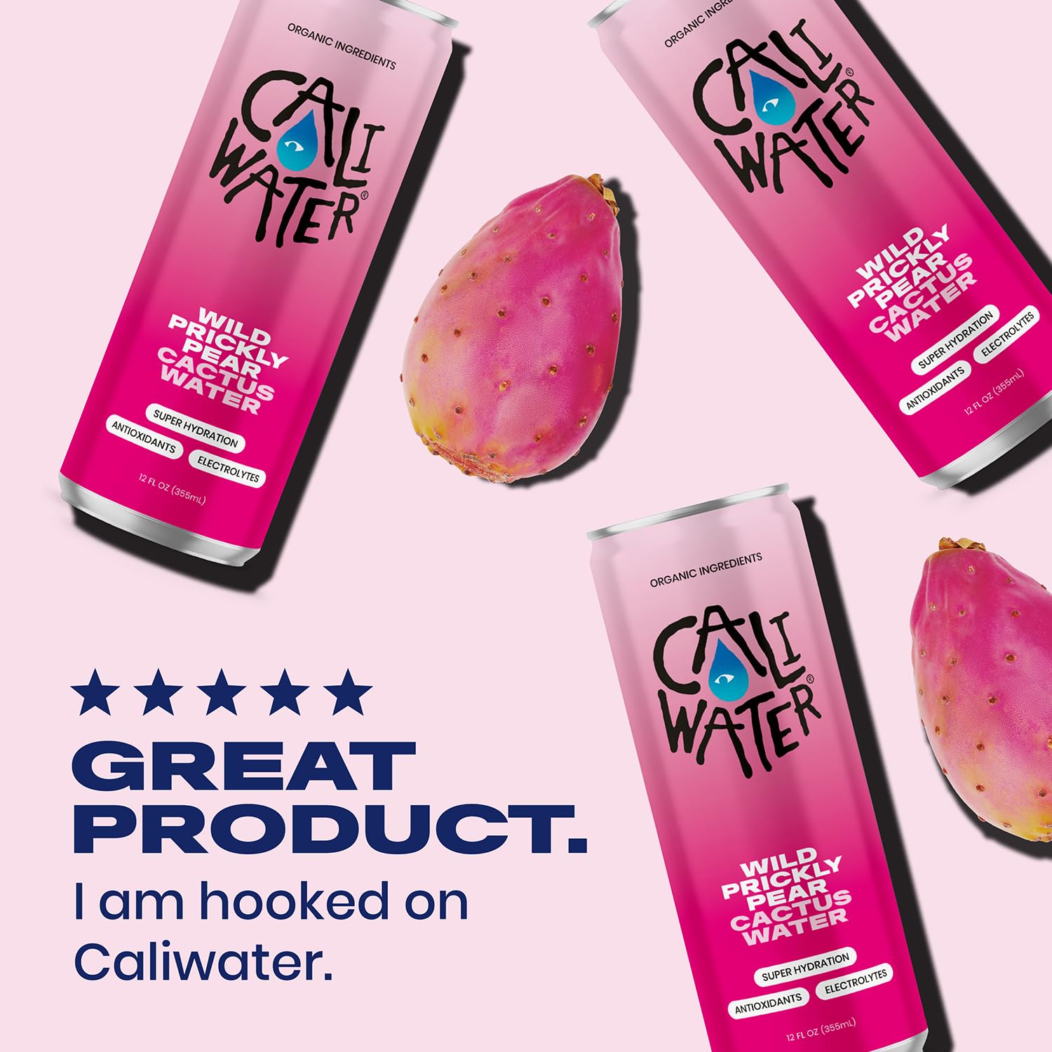 Caliwater - Organic Cactus Water - Wild Prickly Pear - 5g Sugar, 25 Calories - Coconut Water Alternative - Natural Plant Based Hydration - Skin Care, Electrolyte Drinks - Flavored Water - 12 Cans