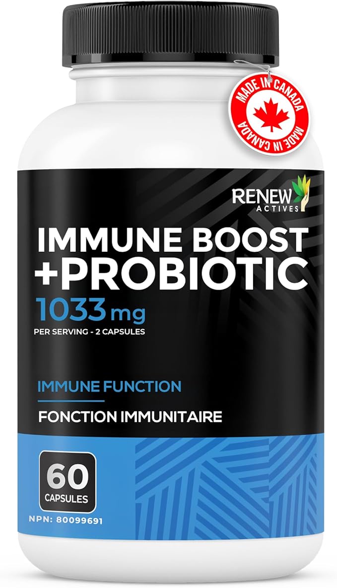 RENEW ACTIVES Antioxidant – Elderberry, Probiotics, Zinc, Vitamin C & Organic Turmeric 700MG per 2 Capsules – For Immune Function, Collagen Formation, & Overall Wellness – Made in Canada - 60 Capsules
