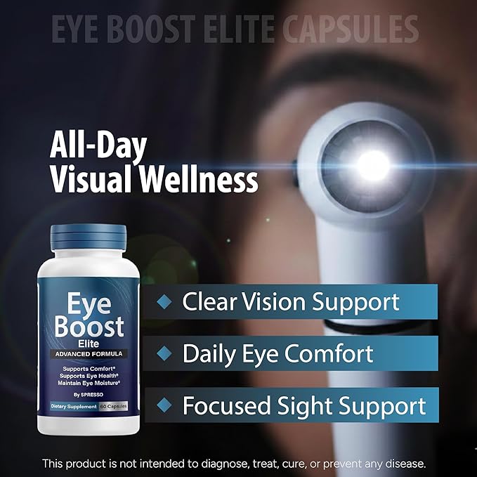 (1 Pack) Eye Boost Elite Capsules, Official EyeBoost Supplement Pills with Premium Ingredients, All Natural Advanced Formula Support for Clear Vision, Optimal Health & Visual Wellness (60 Capsules)