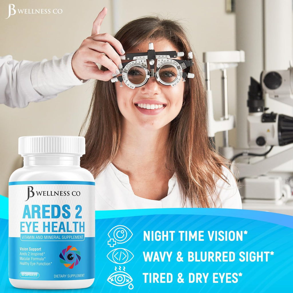 JB Wellness AREDS 2 Eye Vitamin & Mineral Supplement, Contains Lutein, Vitamin C, Zeaxanthin, Zinc & Vitamin Enhance Vision Supplement - 180 Count