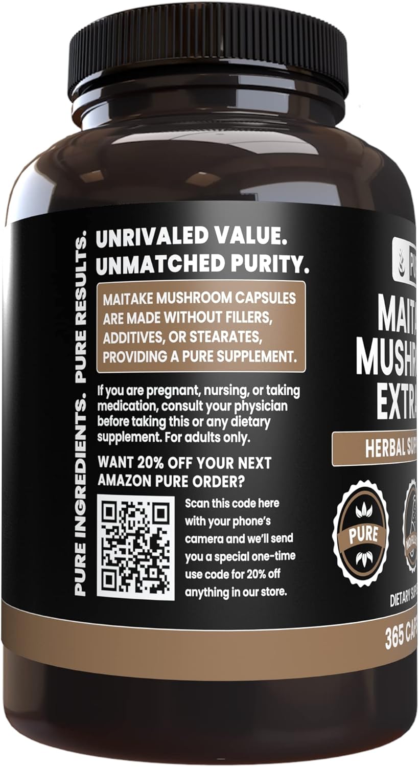 PURE ORIGINAL INGREDIENTS Maitake Mushroom (365 Capsules) No Magnesium Or Rice Fillers, Always Pure, Lab Verified
