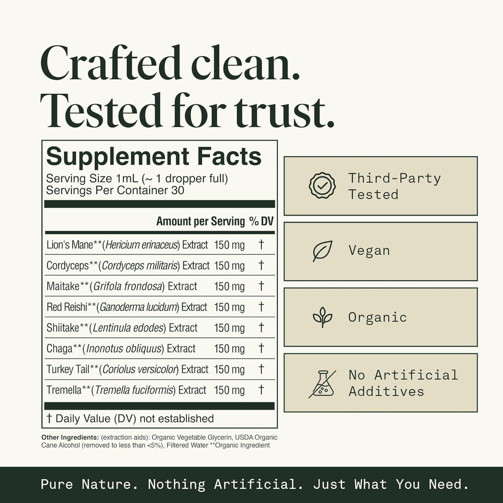 Fantastic Fungi Mushroom Extract - 8-in-1 Organic Complex Mushroom Supplement with Cordyceps, Reishi, Lion’s Mane, Chaga, Turkey Tail, Shiitake, Maitake & Tremella - Adaptogen Liquid Tincture, 1 fl oz