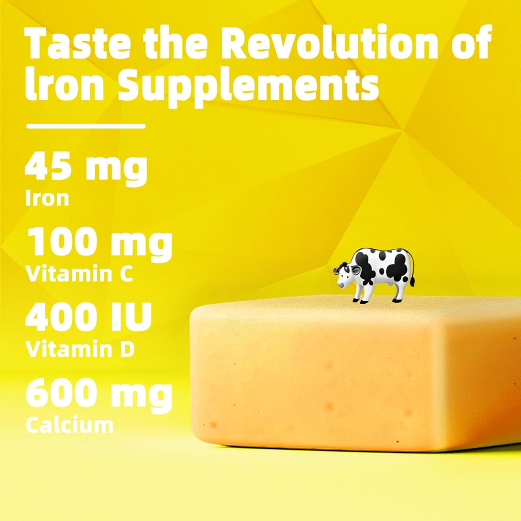 Iron Soft Chew Supplement with Vitamin C | Pineapple Flavored | Gluten Free | Iron Supplement for Women Men and Kids | 60 Count | 2 Month Supply