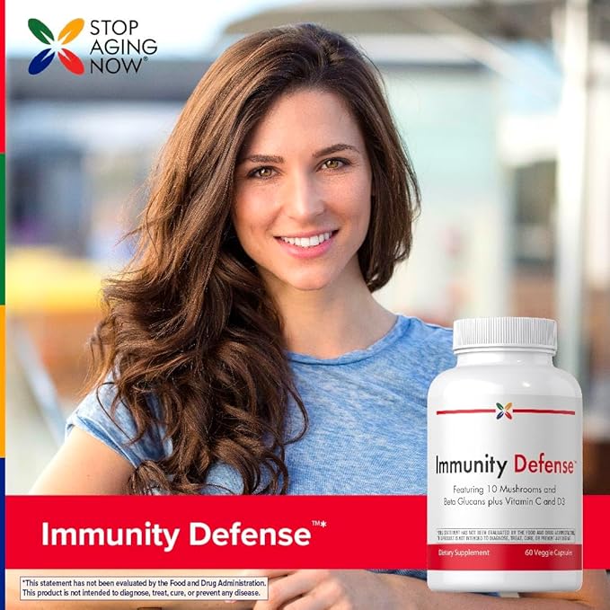 Stop Aging Now - Immune Support - with Vitamin C, Vitamin D3 and Mushroom Complex - 60 Vegetarian Capsules