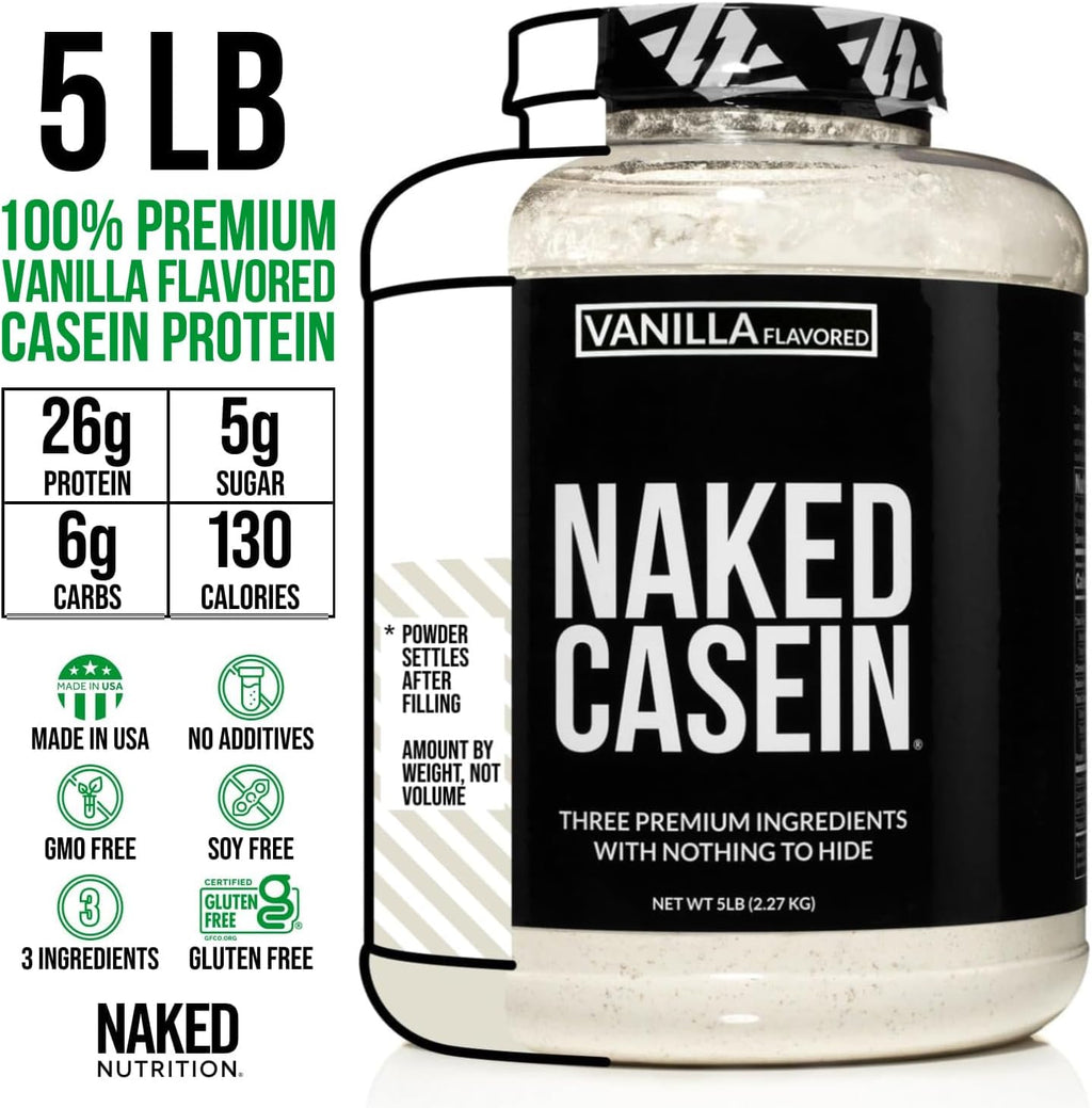 NAKED Casein - Vanilla Micellar Casein Protein - 5 Pound Bulk, GMO-Free, Gluten-Free, Soy-Free, Preservative-Free - Stimulate Muscle Growth - Enhance Recovery - 61 Servings