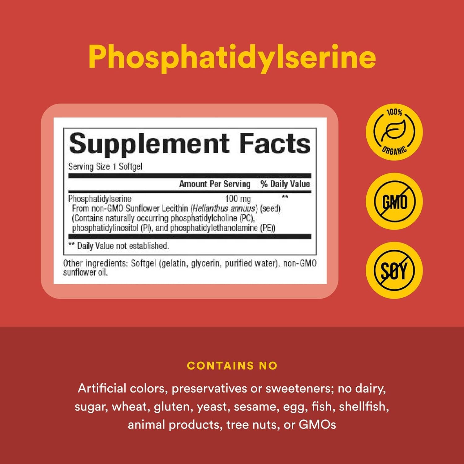 Natural Factors, Phosphatidylserine, Support for Memory, Concentration and Brain Functions, Soy and Gluten Free, 120 Softgels