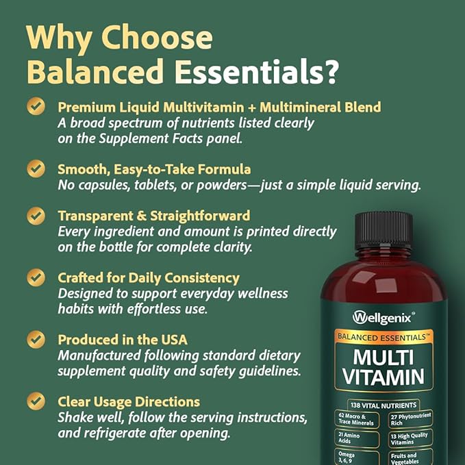 Wellgenix Balanced Essentials Liquid Nutritional Supplement, 32 Ounces - Very Berry (Packaging May Vary)