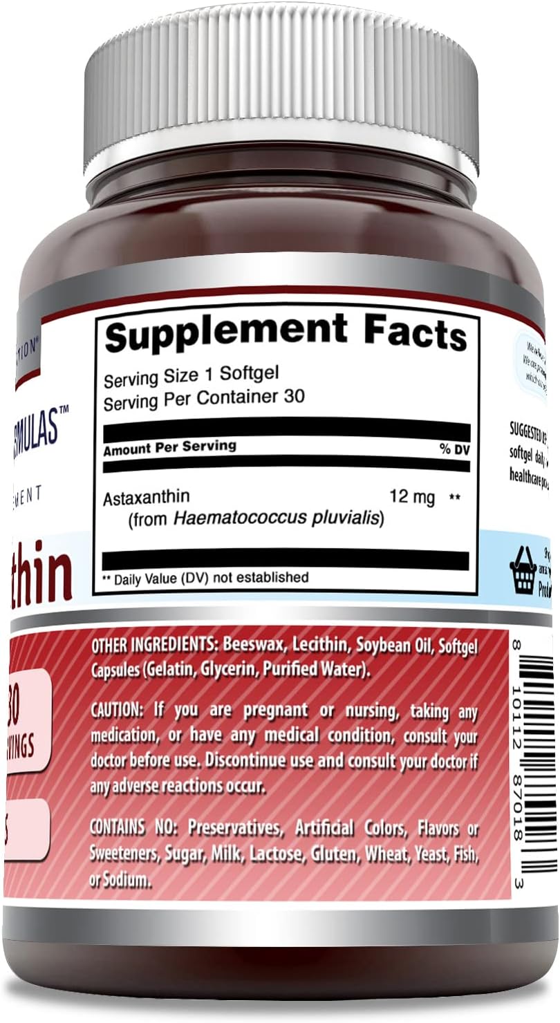 Amazing Formulas Astaxanthin 12mg Softgels Supplement | Non-GMO | Gluten Free (30)