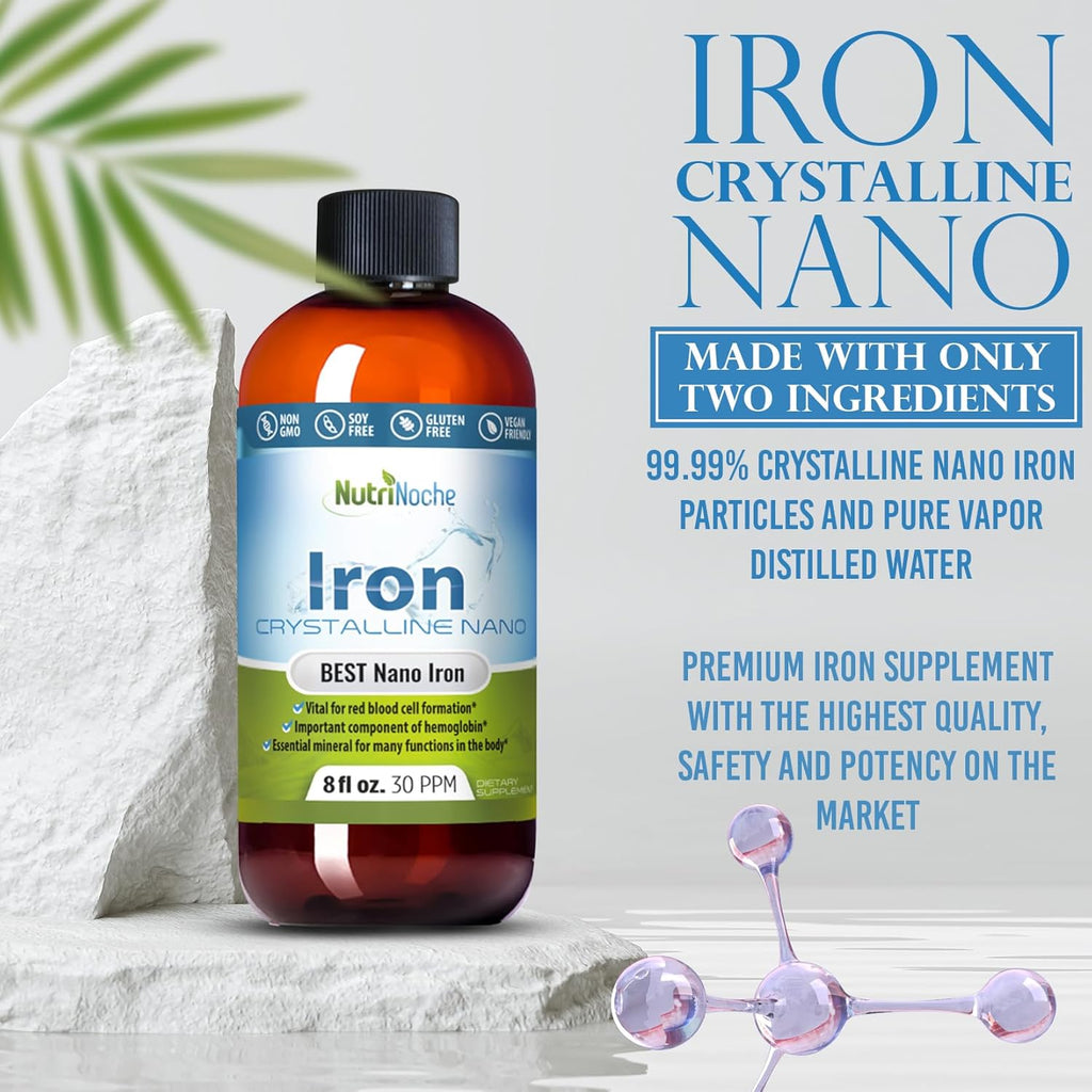 Liquid Iron Supplement for Women - High Potency Sublingual Iron Drops - Vegan Liquid - Tasteless Flavor - Premium Supplement for Men, Women & Kids - 8 Ounces - Nutrinoche