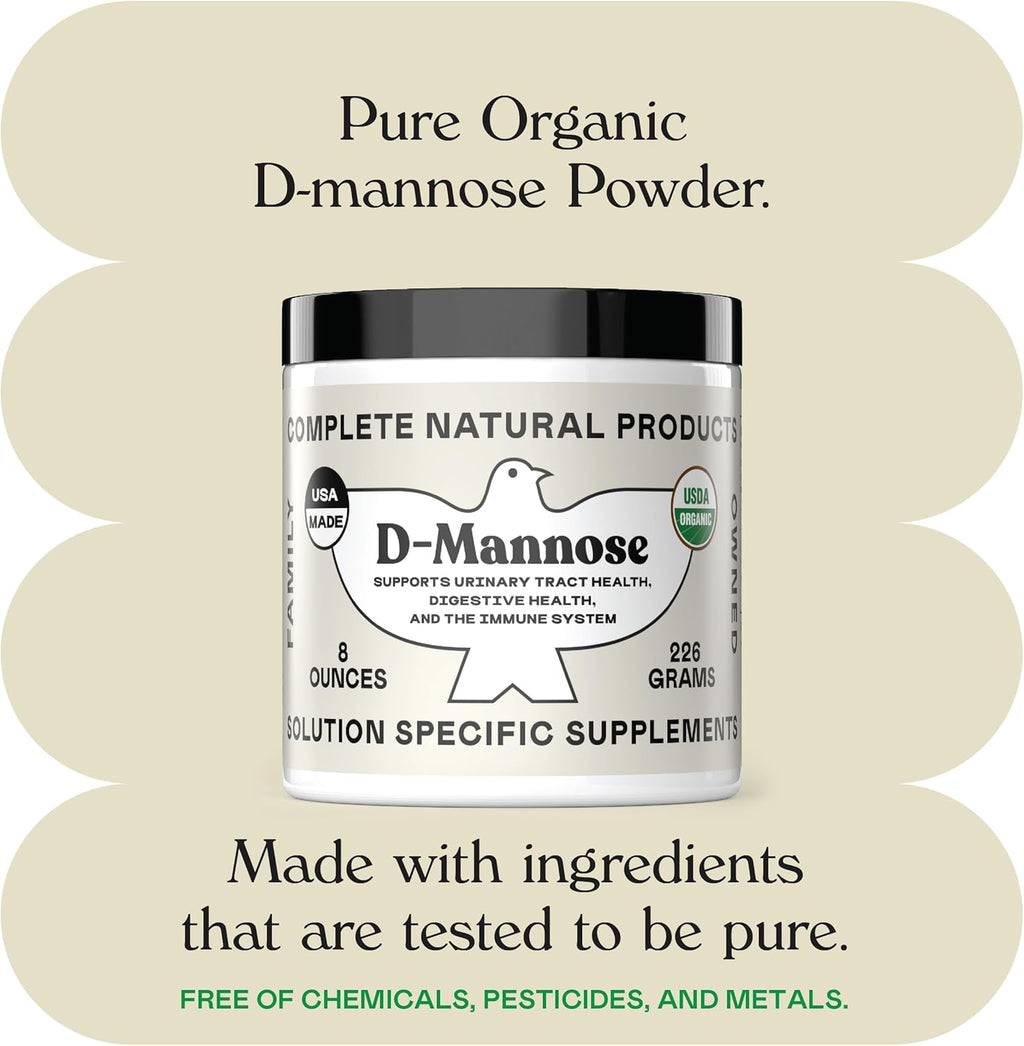 Complete Natural Products Organic D-Mannose Powder - 2000mg (2 Grams) - Non-GMO - Vegan Friendly - Urinary Tract Flush & Treatment - Bladder Cleanse & Urinary Tract Health Supplement