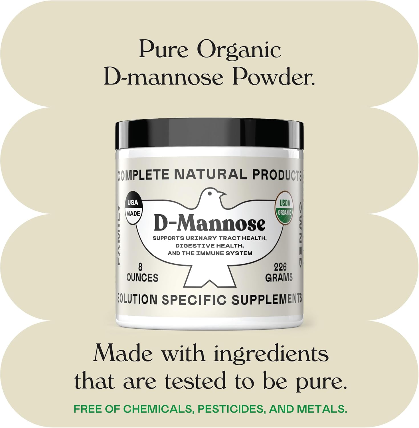 Complete Natural Products Organic D-Mannose Powder - 2000mg (2 Grams) - Non-GMO - Vegan Friendly - Urinary Tract Flush & Treatment - Bladder Cleanse & Urinary Tract Health Supplement
