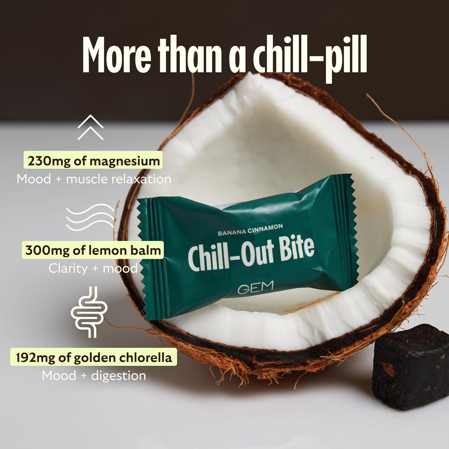 GEM Chill-Out Calm Bite | Supports Calm Mind & Clarity | Magnesium L-Threonate, Golden Chlorella, Lemon Balm | Holistic Non-Habit Forming | Gluten Free, Soy Free, Banana Cinnamon (28 Count)