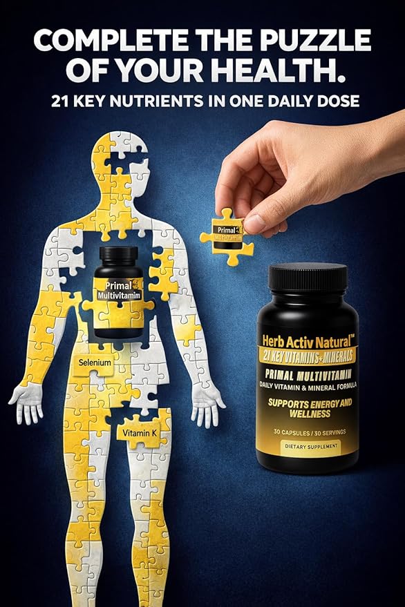Primal Multivitamin - 21 Essential Vitamins & Minerals - Daily Vitamin & Mineral Supplement - Energy & Wellness Support - 30 Capsules