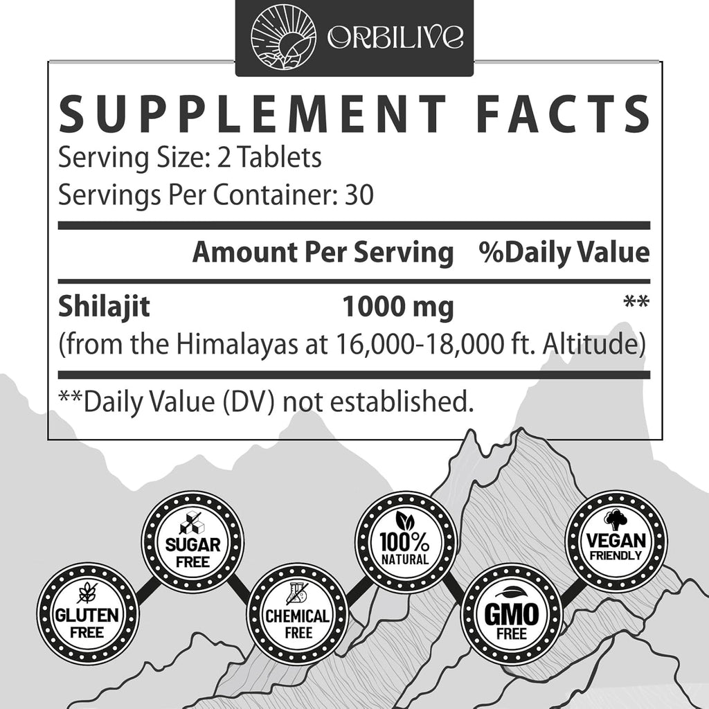 30,000 MG Shilajit Tablets, 100% Shilajit Pure Himalayan Organic, Shilajit for Men and Women Rich in Fulvic Acid & 85+ Trace Minerals, Shilajit Supplement for Energy & Immune System, 60 Count