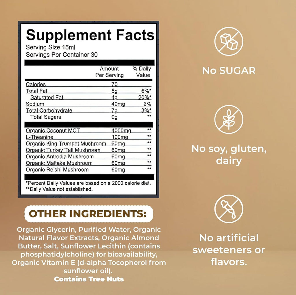 Mushroom Coffee Creamer with MCT Oil by Owl & Ox | L Theanine, Nootropic Superfood Blend, Vegan, Sugar Free, Dairy Free, Adaptogens, Plant Based & Keto Friendly, Hazelnut Chocolate Flavor, 30 Servings