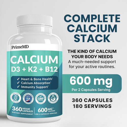 4-in-1 Calcium Supplements for Women and Men - Calcium with Vitamin D3 K2 5000 IU Supplement, 601mg per Serving - Gluten-Free, Vegan-Friendly (360 ct)