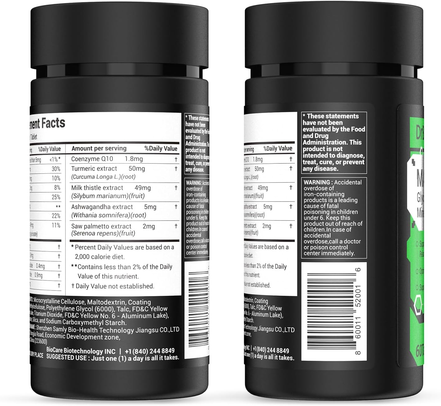 Energy Boost & Magnesium Glycinate, Contains Vitamin D3, Vitamin C, Turmeric, Ashwagandha, Milk Thistle, Calcium & Magnesium Supplement 120 Tablets