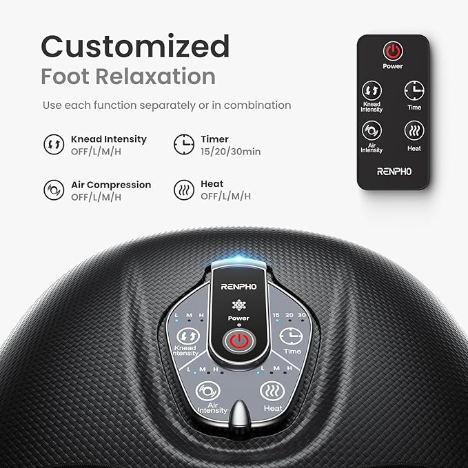 RENPHO Foot Massager Machine with Heat [2026 Upgraded], Shiatsu Foot Massager for Plantar Fasciitis, Valentines Day Gifts for Her Him, Cordless Control, FSA Eligible HSA Store Eligible, Black