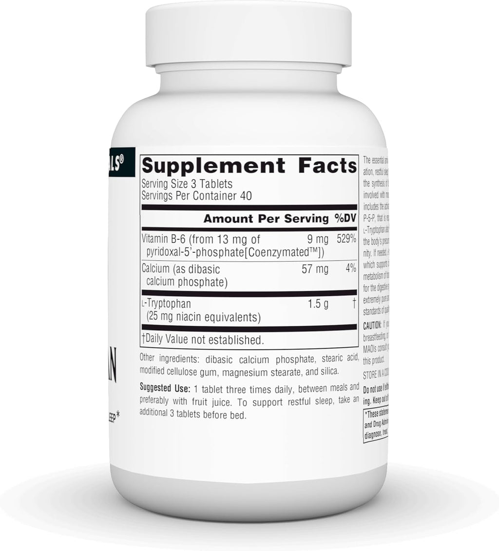 Source Naturals L-Tryptophan with Coenzyme B-6, 500mg - 120 Tablets
