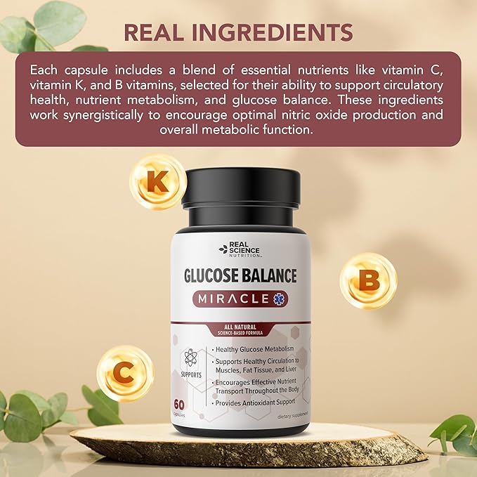 Glucose Balance Natural Nitric Oxide Support for Healthy Glucose Metabolism, Circulation, Energy & Nutrient Utilization Metabolic Wellness Supplement