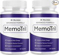(2 Pack) Memotril Capsules - Official Memo Tril Advanced Brain Health Supplement Support, All Natural Formula Vitamins for Overall Health & Wellness - 120 Capsules for 2 Months