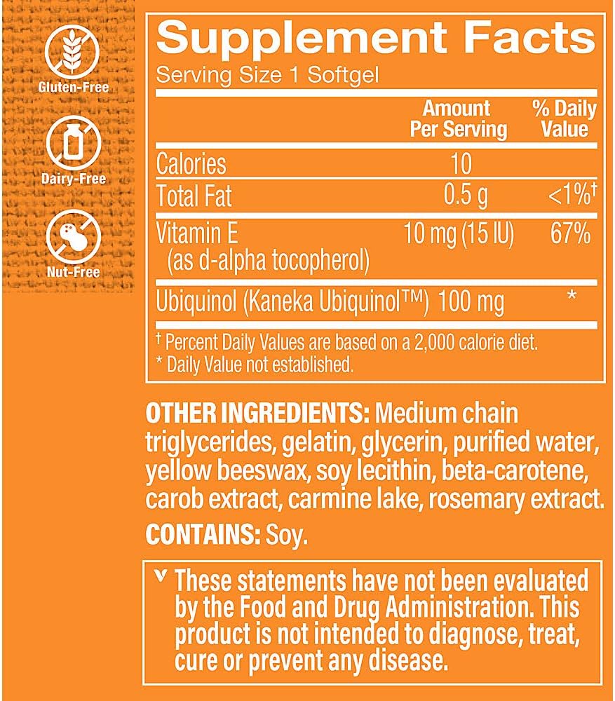 The Vitamin Shoppe Ubiquinol CoQ-10 100mg - Beneficial for Those Taking Statins – Supports Heart & Cellular Health and Healthy Energy Production, Essential Antioxidant – Once Daily (120 Softgels)
