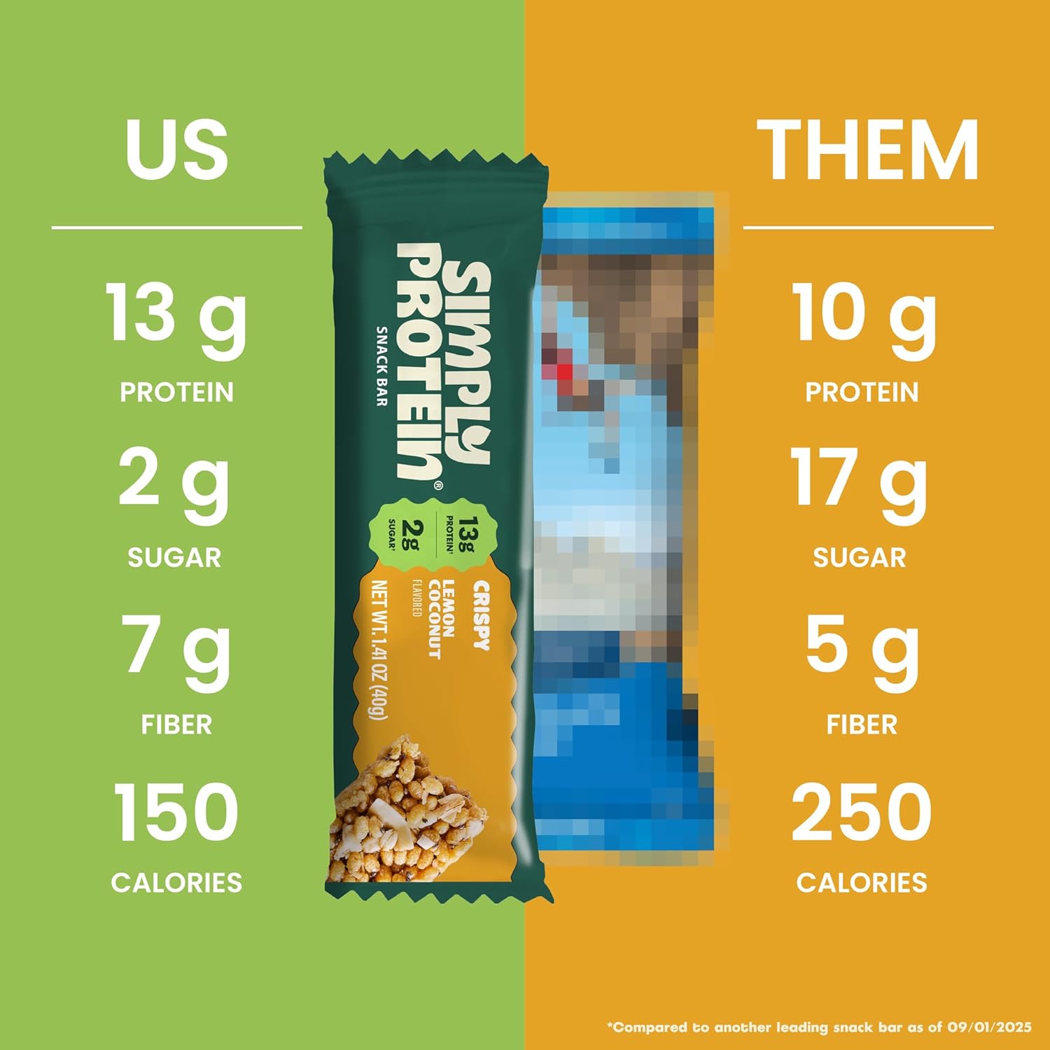 Simply Protein - Lemon Coconut Crispy Bars - Plant Based Protein Bars - Low Carb, Low Sugar, High Fiber - 13g Protein, 2g Sugar, 7g Fiber - Vegan, Gluten Free, Non GMO, Kosher - 32 Bars