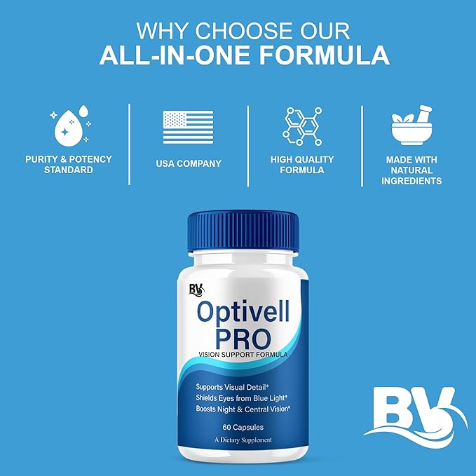BLUE VIBE Optivell Pro Eye Health Supplement, OptivellPro Max Strength Overall Vision & Sight Wellness Supplement, Optivell Pro Advanced Vision Support and Eye Health Formula (60 Capsules)