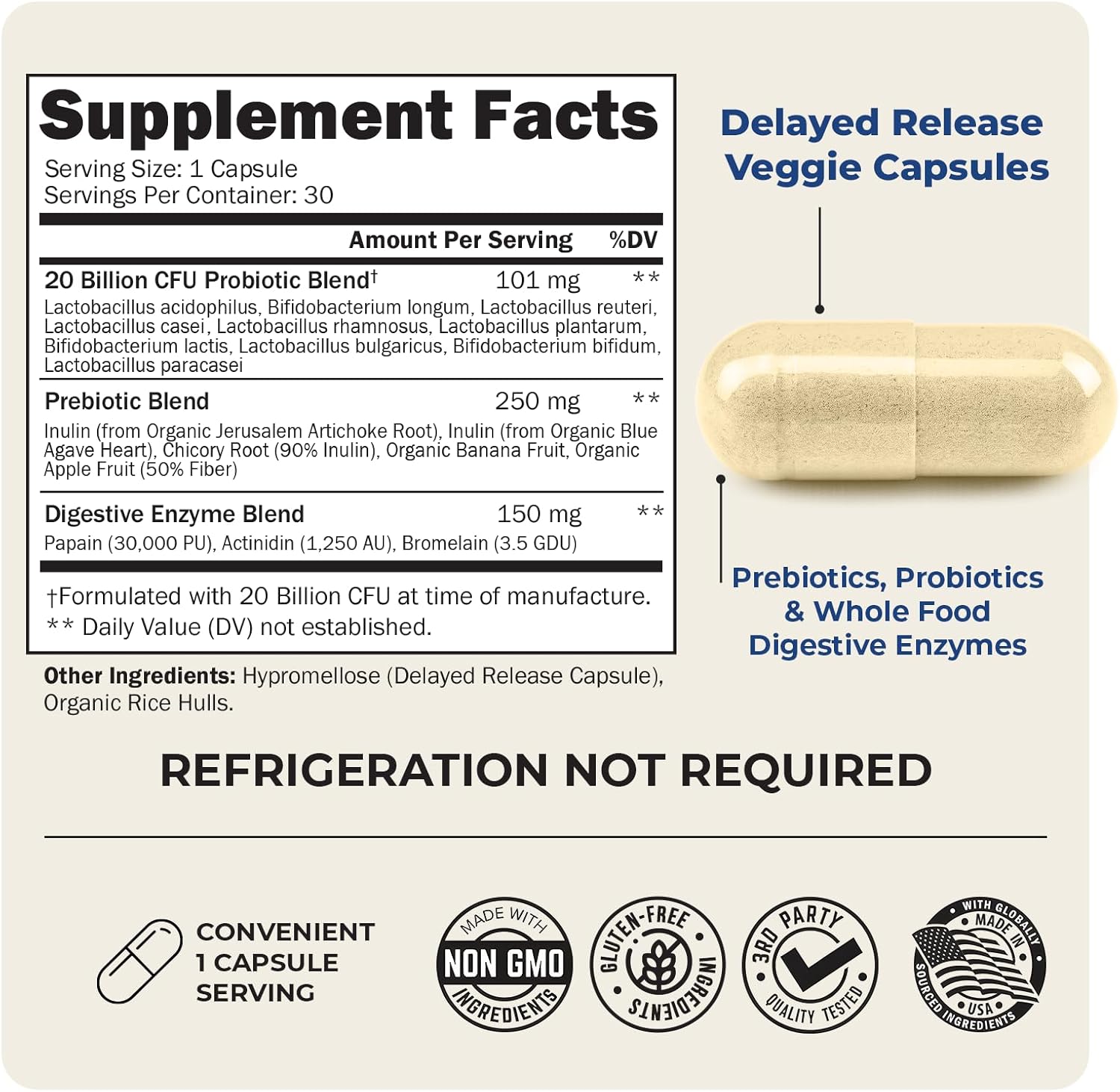 Advanced Prebiotics and Probiotics for Women & Men, Immune, Digestive & Gut Health with L. Reuteri, Inulin Fiber, Digestive Enzymes, Non-GMO, Gluten-Free, Dairy-Free, 30 Capsules