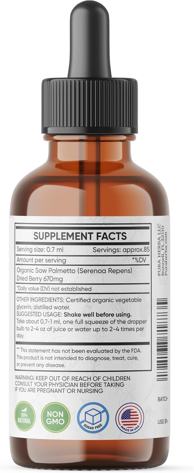 Saw Palmetto Tincture | Premium Alcohol-Free Herbal Extract from Saw Palmetto Berries | Liquid Botanical Supplement | Traditional Herbal Formula | Made in USA - 4 oz (120 ml)