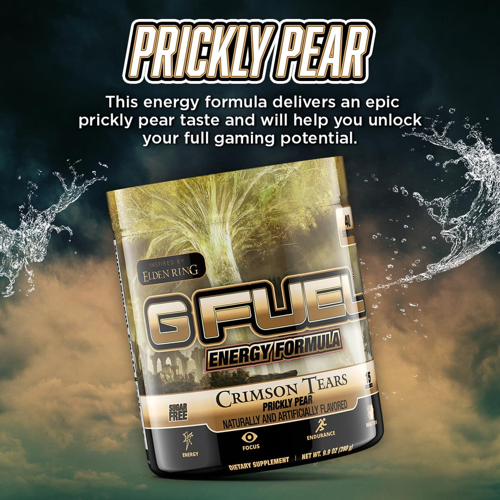 G Fuel Elden Ring Crimson Tears Energy Drink Powder, Pre Workout Caffeine Mix for Gaming, Sugar Free Focus Amino, Vitamin + Antioxidants, 9.9oz (Prickly Pear, 40 Servings)
