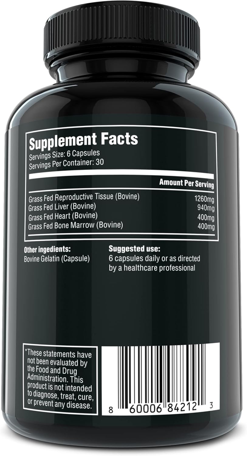 The Fittest Queen Supplement - Supports Hormone Balance, Fertility, Performance and Energy for Women - Grass fed Bovine Ovary, Liver, Bone Marrow & Heart - 180 Capsules