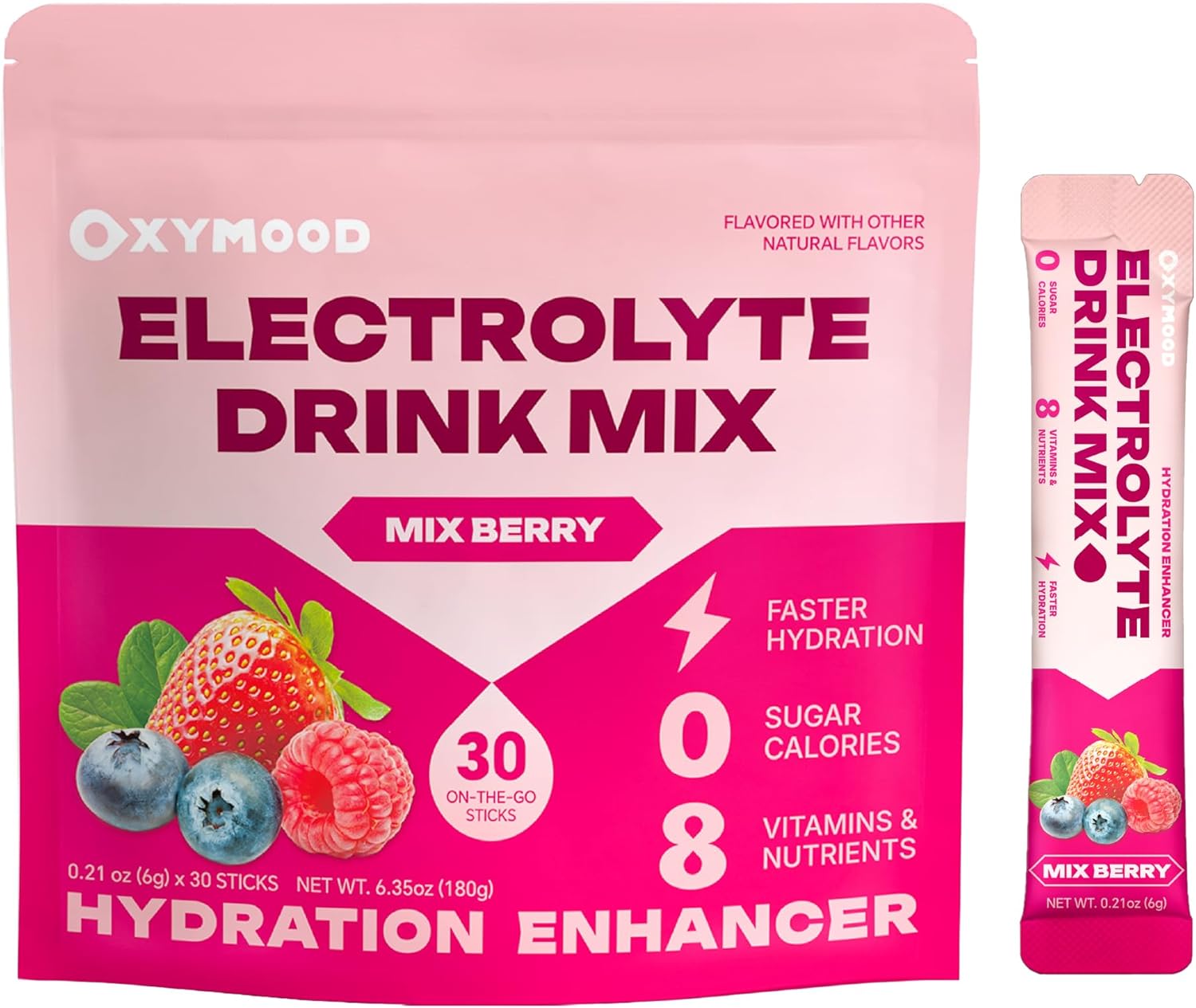 Sugar Free Electrolytes Powder Packets - Salty High Sodium Hydration Packets, Electrolytes Drink Mix for Fitness Enthusiasts & Outdoor Workers, Calories Free(Berry Mix 30 Sticks)