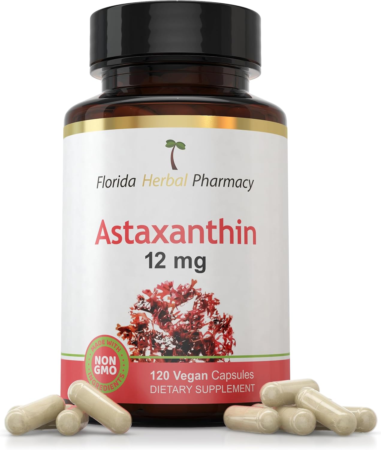 Florida Herbal Pharmacy, Astaxanthin 12 mg Capsules (120 Capsules) Pack of 1