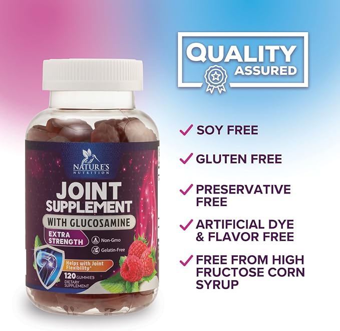 Joint Support Gummies - Glucosamine Plus Vitamin E Nature's Joint Support Supplement for Occasional Discomfort for Back, Knees & Hands - Cartilage & Joint Health & Flexibility Support - 120 Gummies