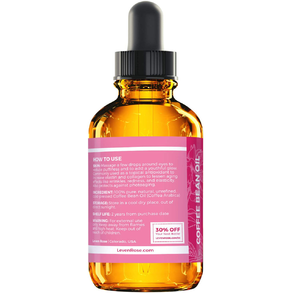 Leven Rose Coffee Bean Oil 1 oz - 100% Natural Cold Pressed Oil for Skin and Hair