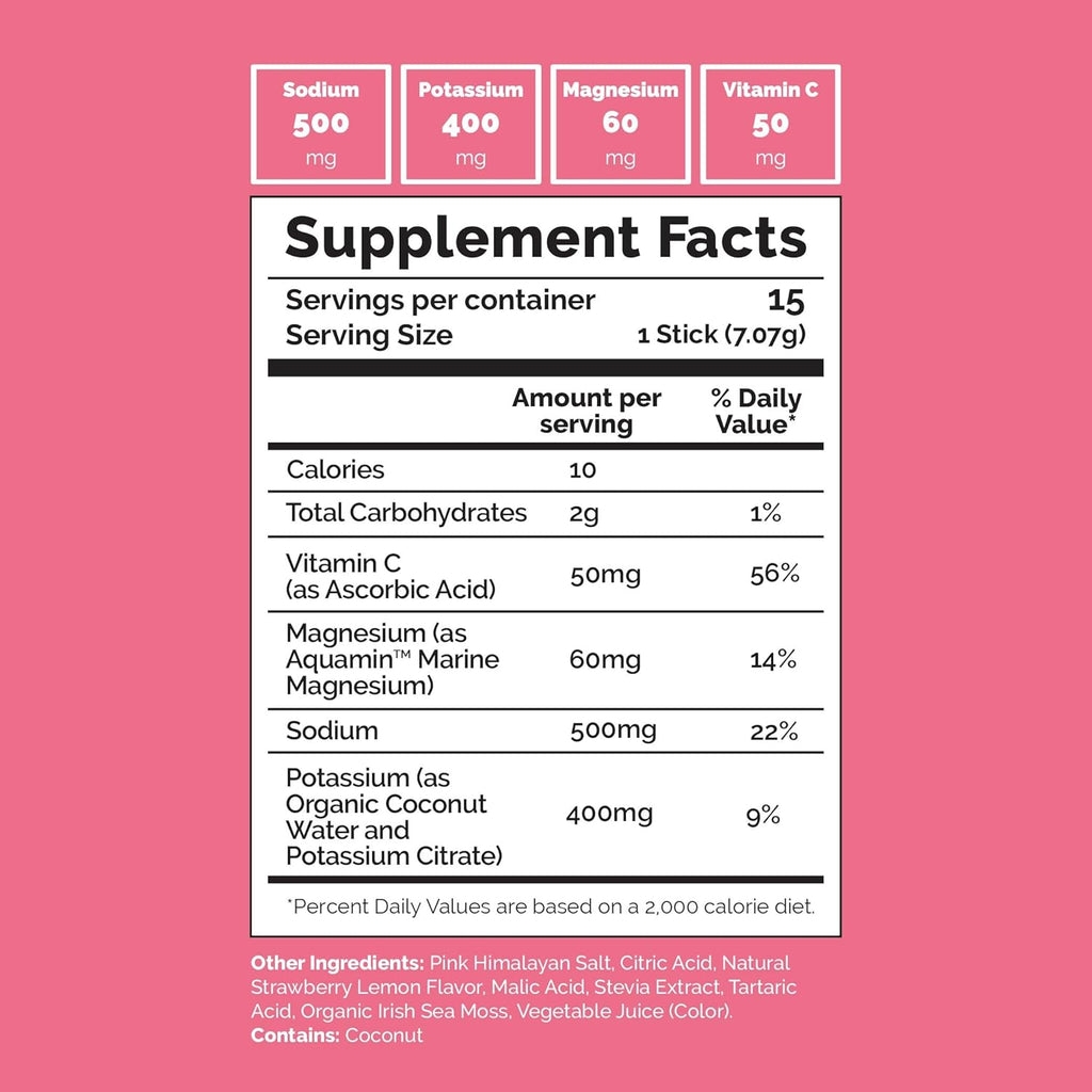 Voli Electrolytes Powder Packets | No Added Sugar Electrolyte Drink Mix for Hydration | Keto & Fasting Friendly, Natural Superfoods & Minerals | Strawberry Lemonade, 15-Count