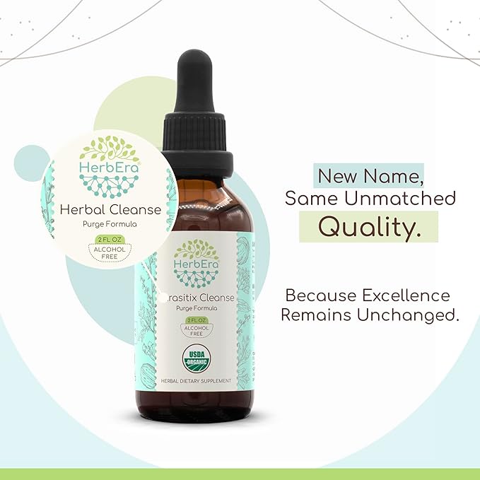 HerbEra Herbal Cleanse Organic Alcohol-Free Tincture | Detox and Cleanse Formula, Extract Supplement | Organic Wormwood Herb, Black Walnut Hull, Cloves Flower Buds | Purge Extract (2 fl oz)