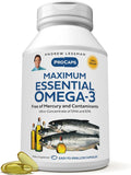 ANDREW LESSMAN Maximum Essential Omega-3 Unflavored, 60 Softgels - Ultra-Pure Omega-3 Fish Oil 1200 mg-High DHA, No Mercury Supplement-Small, Easy to Swallow Fish Oil Capsules