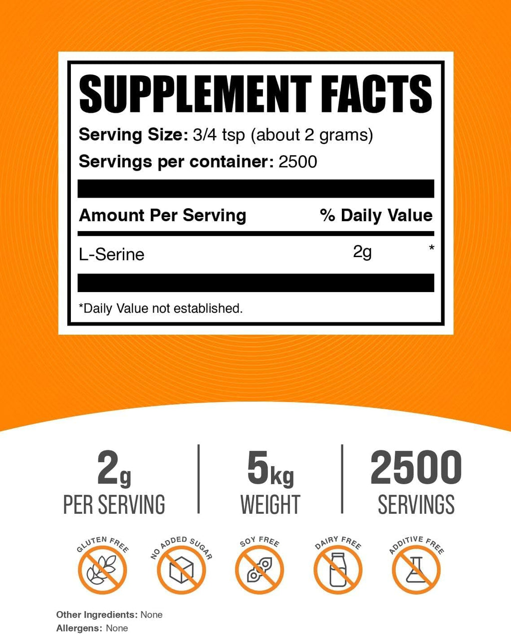 BulkSupplements.com L-Serine Powder - Serine Supplement, Amino Acid Powder - Unflavored & Gluten Free, 2g per Serving, 1kg (Pack of 5) (11 lbs)